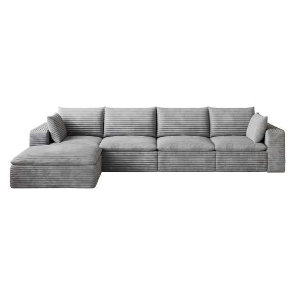 English Elm 134 Inch Modular Cloud Sofa Corduroy Upholstery Deep Seat Plush Cotton Living Room Grey W2824S00237