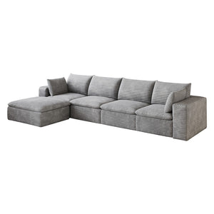 English Elm 134 Inch Modular Cloud Sofa Corduroy Upholstery Deep Seat Plush Cotton Living Room Grey W2824S00237