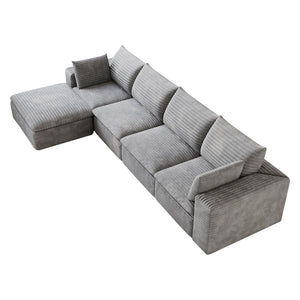 English Elm 134 Inch Modular Cloud Sofa Corduroy Upholstery Deep Seat Plush Cotton Living Room Grey W2824S00237