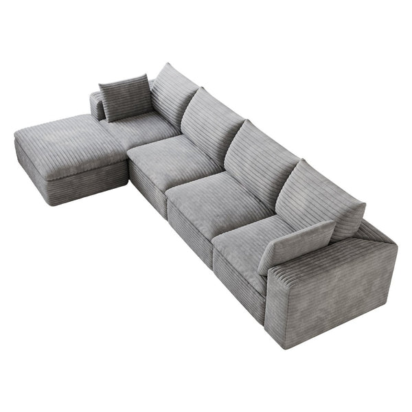 English Elm 134 Inch Modular Cloud Sofa Corduroy Upholstery Deep Seat Plush Cotton Living Room Grey W2824S00237