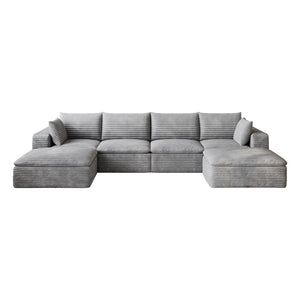 English Elm 134 Inch Modular Cloud Sofa Corduroy Upholstered Deep Seat Sectional for Living Room Grey W2824S00238