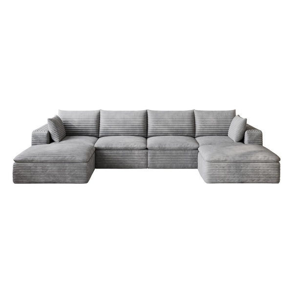 English Elm 134 Inch Modular Cloud Sofa Corduroy Upholstered Deep Seat Sectional for Living Room Grey W2824S00238