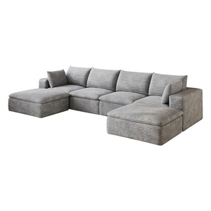 English Elm 134 Inch Modular Cloud Sofa Corduroy Upholstered Deep Seat Sectional for Living Room Grey W2824S00238