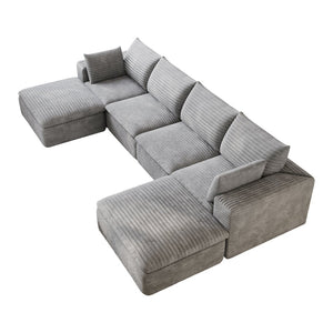 English Elm 134 Inch Modular Cloud Sofa Corduroy Upholstered Deep Seat Sectional for Living Room Grey W2824S00238
