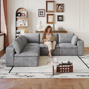 English Elm 99*103 Modular Cloud Sofa Corduroy Upholstered Deep Seat Frameless Lounge for Living Room Grey W2824S00239