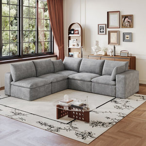 English Elm 99*103 Modular Cloud Sofa Corduroy Upholstered Deep Seat Frameless Lounge for Living Room Grey W2824S00239