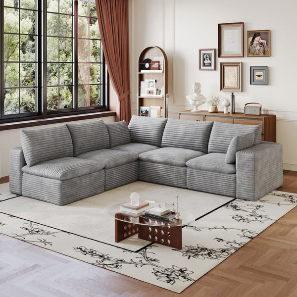 English Elm 99*103 Modular Cloud Sofa Corduroy Upholstered Deep Seat Frameless Lounge for Living Room Grey W2824S00239
