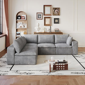 English Elm 99*103 Modular Cloud Sofa Corduroy Upholstered Deep Seat Frameless Lounge for Living Room Grey W2824S00239