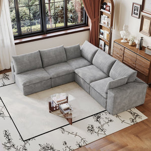 English Elm 99*103 Modular Cloud Sofa Corduroy Upholstered Deep Seat Frameless Lounge for Living Room Grey W2824S00239