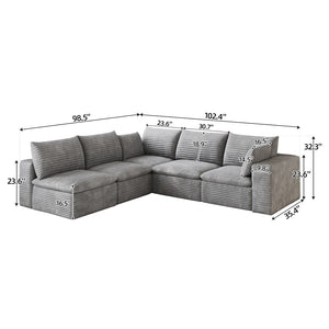 English Elm 99*103 Modular Cloud Sofa Corduroy Upholstered Deep Seat Frameless Lounge for Living Room Grey W2824S00239