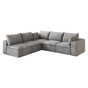 English Elm 99*103 Modular Cloud Sofa Corduroy Upholstered Deep Seat Frameless Lounge for Living Room Grey W2824S00239