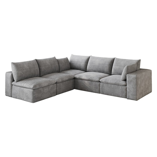 English Elm 99*103 Modular Cloud Sofa Corduroy Upholstered Deep Seat Frameless Lounge for Living Room Grey W2824S00239