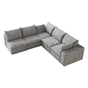 English Elm 99*103 Modular Cloud Sofa Corduroy Upholstered Deep Seat Frameless Lounge for Living Room Grey W2824S00239