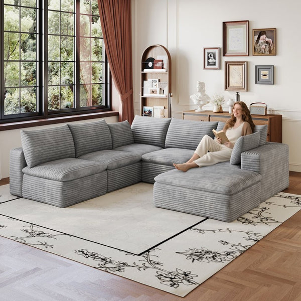 English Elm 99*103 Oversized Modular Cloud Sofa Corduroy Upholstered Deep Seat Living Room Couch Grey W2824S00240
