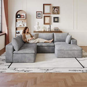 English Elm 99*103 Oversized Modular Cloud Sofa Corduroy Upholstered Deep Seat Living Room Couch Grey W2824S00240