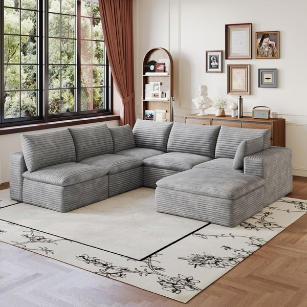 English Elm 99*103 Oversized Modular Cloud Sofa Corduroy Upholstered Deep Seat Living Room Couch Grey W2824S00240