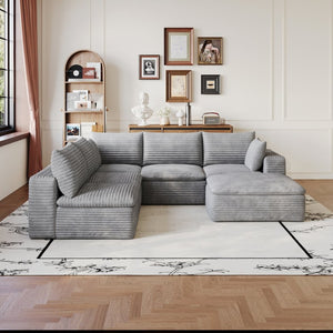 English Elm 99*103 Oversized Modular Cloud Sofa Corduroy Upholstered Deep Seat Living Room Couch Grey W2824S00240