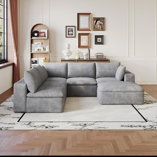 English Elm 99*103 Oversized Modular Cloud Sofa Corduroy Upholstered Deep Seat Living Room Couch Grey W2824S00240