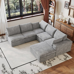 English Elm 99*103 Oversized Modular Cloud Sofa Corduroy Upholstered Deep Seat Living Room Couch Grey W2824S00240