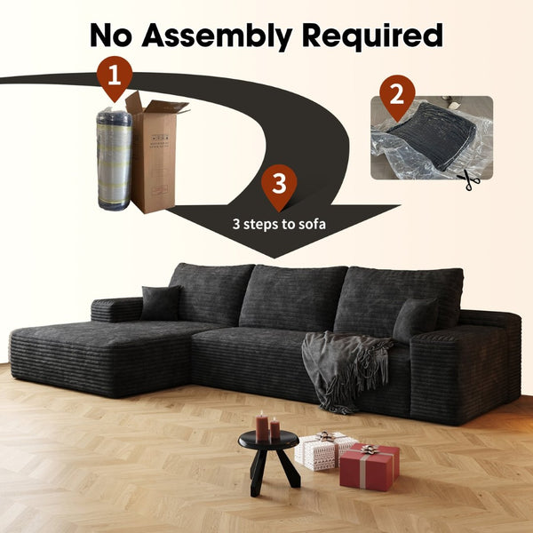 English Elm 107 Inch Modular L-Shaped Sectional Deep Seat Corduroy Sofa for Modern Living Rooms W2824S00241