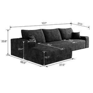 English Elm 107 Inch Modular L-Shaped Sectional Deep Seat Corduroy Sofa for Modern Living Rooms W2824S00241