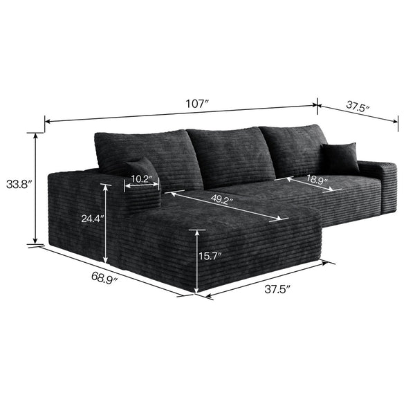English Elm 107 Inch Modular L-Shaped Sectional Deep Seat Corduroy Sofa for Modern Living Rooms W2824S00241