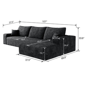 English Elm 107 Inch Modular L-Shaped Sectional Sofa in Deep Seat Plush Corduroy for Living Room Black W2824S00242