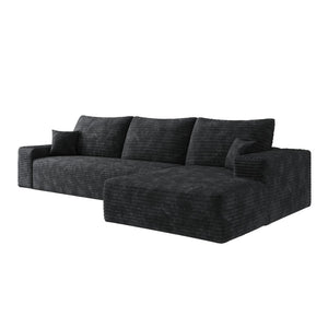 English Elm 107 Inch Modular L-Shaped Sectional Sofa in Deep Seat Plush Corduroy for Living Room Black W2824S00242