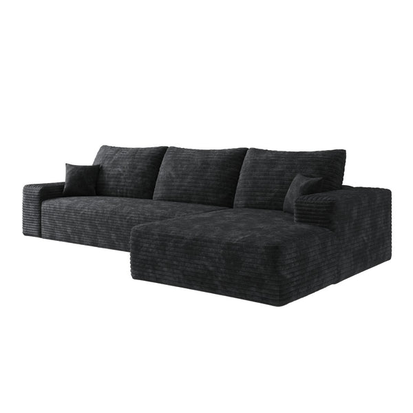English Elm 107 Inch Modular L-Shaped Sectional Sofa in Deep Seat Plush Corduroy for Living Room Black W2824S00242