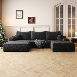 English Elm 107Cloud U-Shaped Sectional Sofa Plush Corduroy Deep Seat Modular Living Room Black W2824S00243