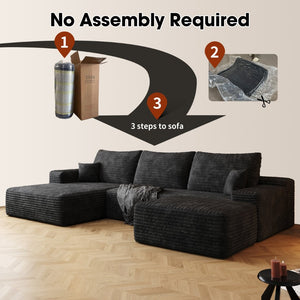 English Elm 107Cloud U-Shaped Sectional Sofa Plush Corduroy Deep Seat Modular Living Room Black W2824S00243