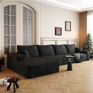 English Elm 135 Inch Modular Cloud Sectional with Corduroy Upholstery and Reversible Chaise No Assembly W2824S00245