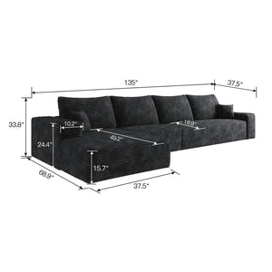 English Elm 135 Inch Modular Cloud Sectional with Corduroy Upholstery and Reversible Chaise No Assembly W2824S00245