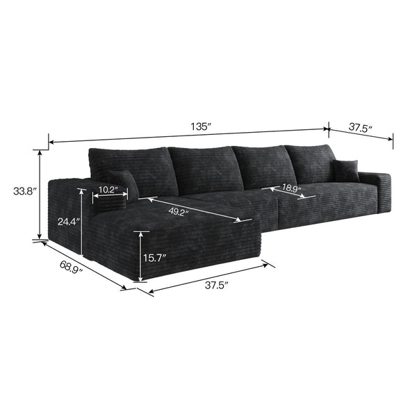 English Elm 135 Inch Modular Cloud Sectional with Corduroy Upholstery and Reversible Chaise No Assembly W2824S00245
