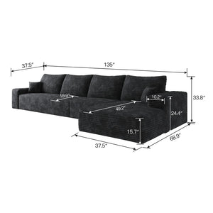 English Elm 135 Inch L Shaped Modular Sectional Sofa Plush Corduroy Deep Seat Living Room Couch Black W2824S00246