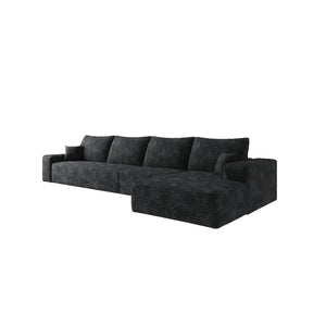 English Elm 135 Inch L Shaped Modular Sectional Sofa Plush Corduroy Deep Seat Living Room Couch Black W2824S00246