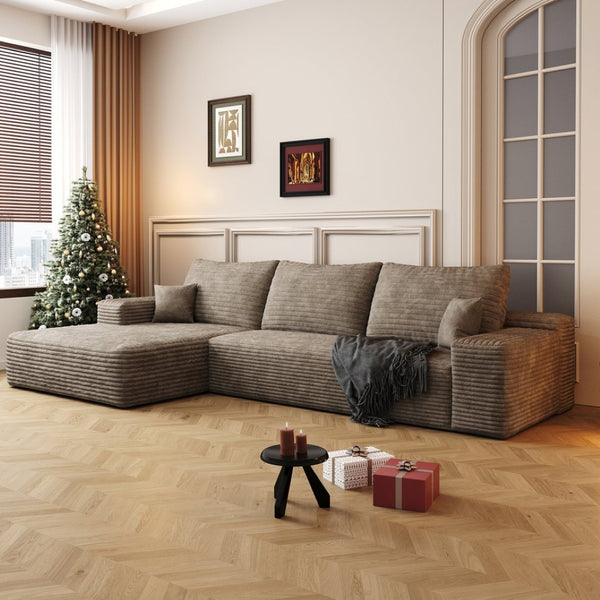 English Elm 107 Inch Modular L-Shape Sectional Sofa Deep Seat Corduroy Upholstered Lounge Couch W2824S00249