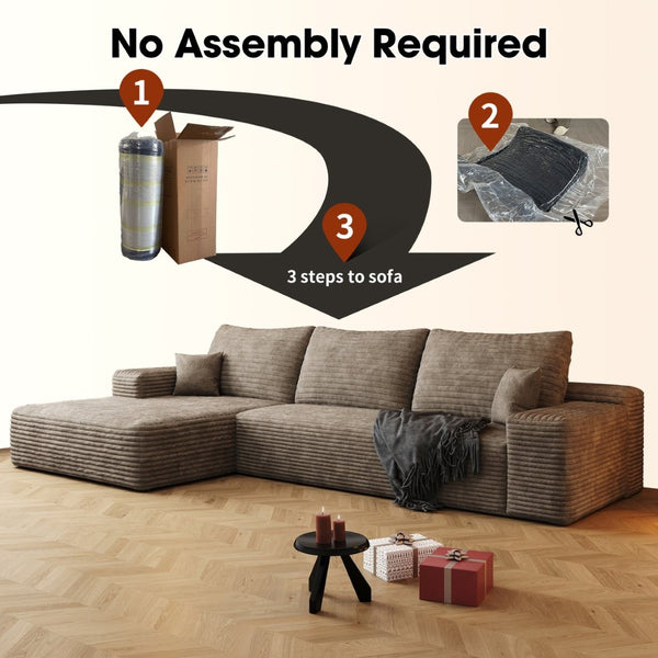 English Elm 107 Inch Modular L-Shape Sectional Sofa Deep Seat Corduroy Upholstered Lounge Couch W2824S00249