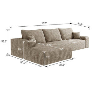 English Elm 107 Inch Modular L-Shape Sectional Sofa Deep Seat Corduroy Upholstered Lounge Couch W2824S00249