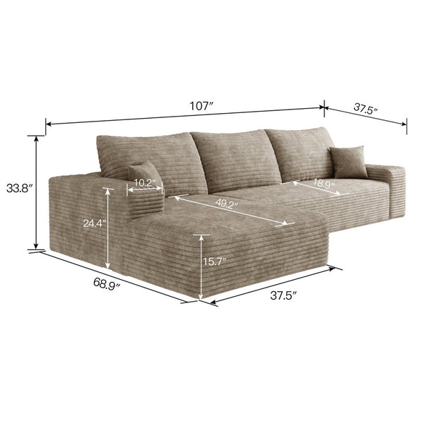 English Elm 107 Inch Modular L-Shape Sectional Sofa Deep Seat Corduroy Upholstered Lounge Couch W2824S00249
