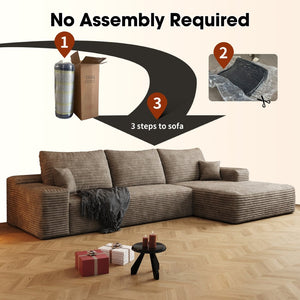 English Elm 107 Inch Modular L-Shaped Sectional Sofa in Deep Seat Plush Corduroy for Living Room Camel W2824S00250