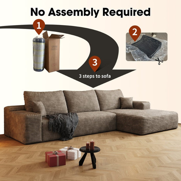 English Elm 107 Inch Modular L-Shaped Sectional Sofa in Deep Seat Plush Corduroy for Living Room Camel W2824S00250