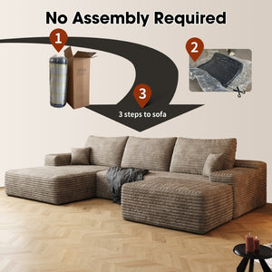 English Elm 107Cloud U-Shaped Sectional Sofa Plush Corduroy Deep Seat Modular Living Room Camel W2824S00251