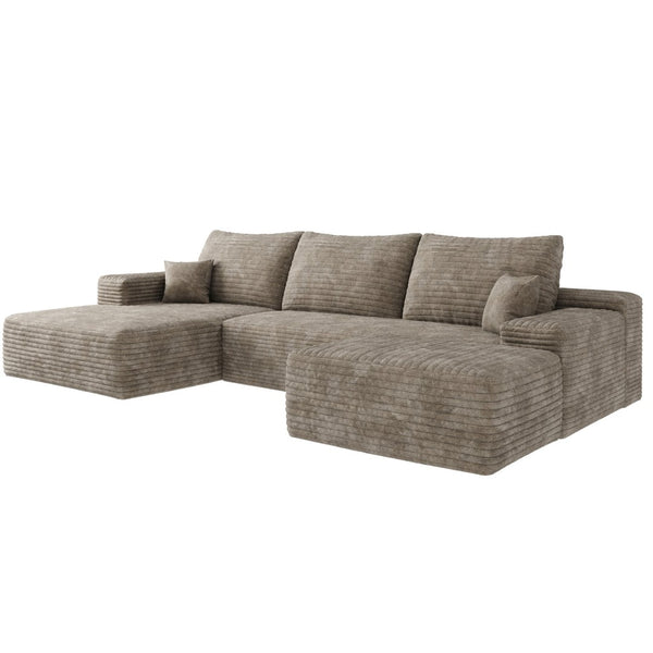 English Elm 107Cloud U-Shaped Sectional Sofa Plush Corduroy Deep Seat Modular Living Room Camel W2824S00251