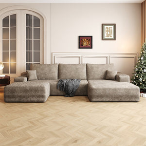 English Elm 107 Inch U Shaped Corduroy Cloud Sectional with Ottoman Deep Seat Modern Living Room Couch W2824S00252