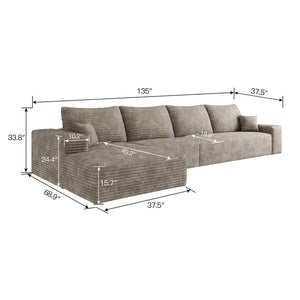 English Elm 135 Inch Modular Cloud Sectional Sofa Plush Corduroy Deep Seat Lounge for Living Room W2824S00253