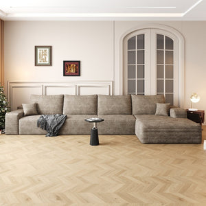 English Elm 134 Inch Modular Cloud Sectional in Plush Corduroy Deep Seat Lounge Sofa No Assembly W2824S00254