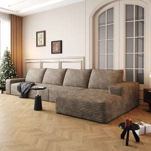English Elm 134 Inch Modular Cloud Sectional in Plush Corduroy Deep Seat Lounge Sofa No Assembly W2824S00254