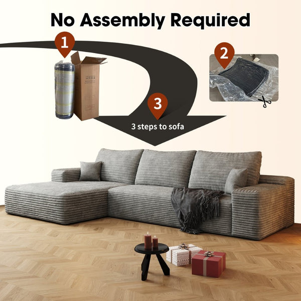 English Elm 107 Inch Modular L-Shaped Sectional Sofa in Deep Seat Plush Corduroy for Living Room Grey - A W2824S00257