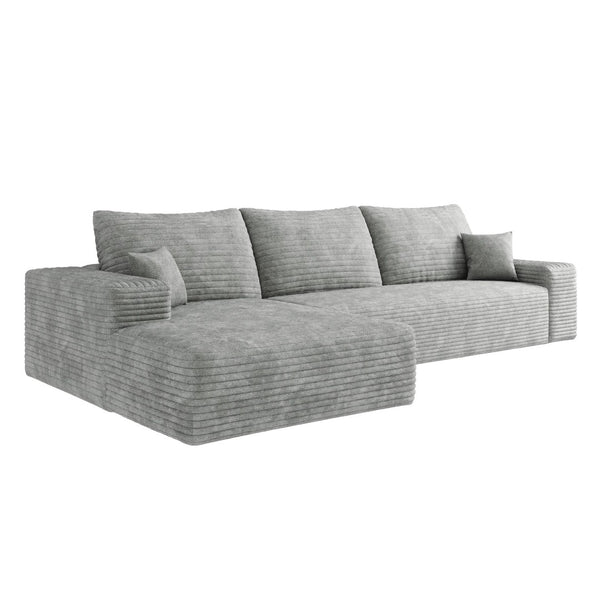 English Elm 107 Inch Modular L-Shaped Sectional Sofa in Deep Seat Plush Corduroy for Living Room Grey - A W2824S00257